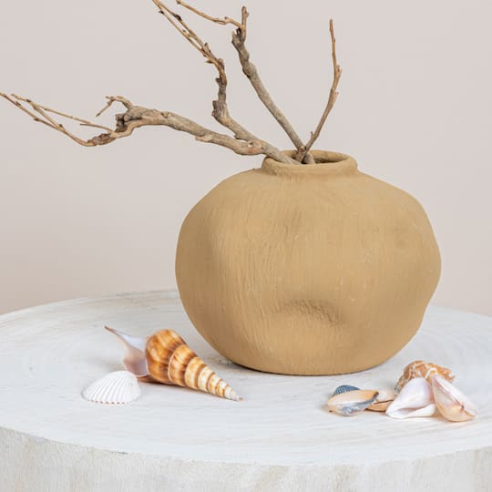 Hello Honey® 5.5" Textured Taupe Pinched Organic Shape Terracotta Vase